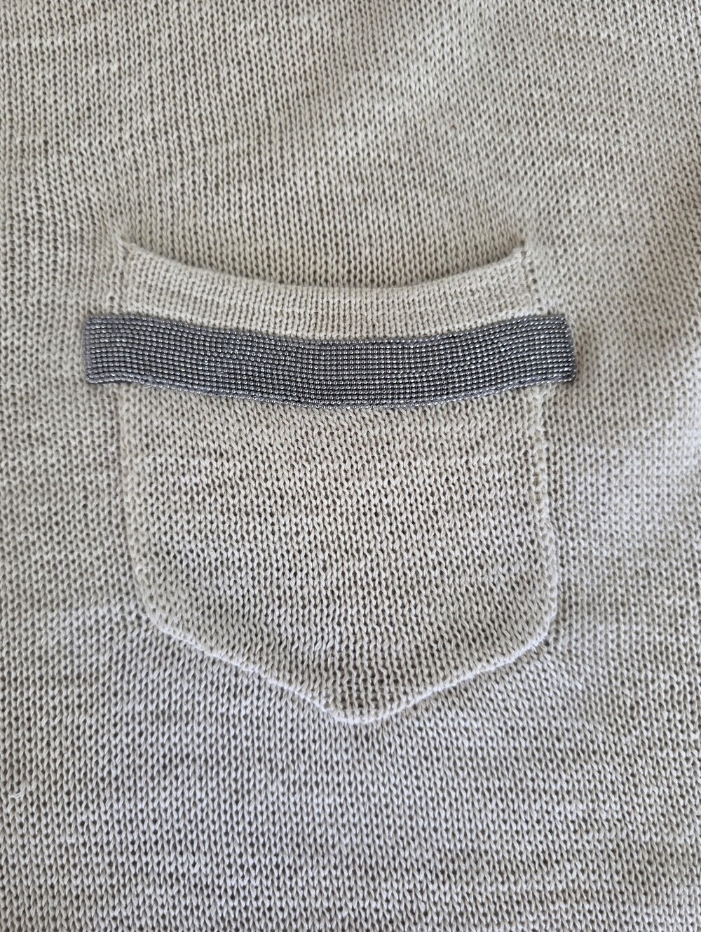 Brunello Cucinelli Beige Knit Top Monili Beaded Pocket Made in Italy M - Picture 3 of 12